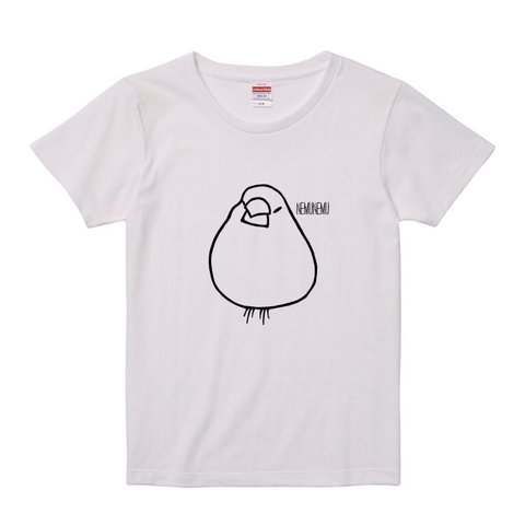 レディース文鳥Tシャツ  「おもち文鳥」モノクロ 【受注生産】