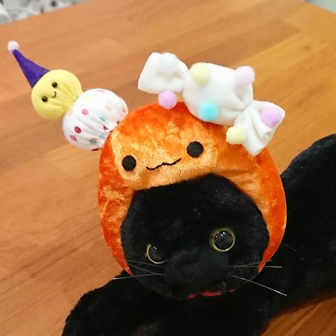 （猫用）ハロウィンかぼちゃの被り物