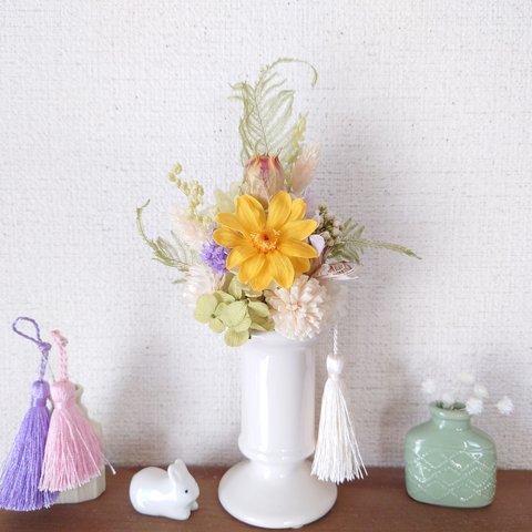 お供え・仏花（花器付）（タッセル別売）…ブーケタイプ／イエロー系