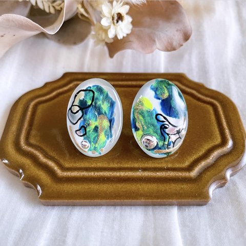 glass oval paint mix art Earrings