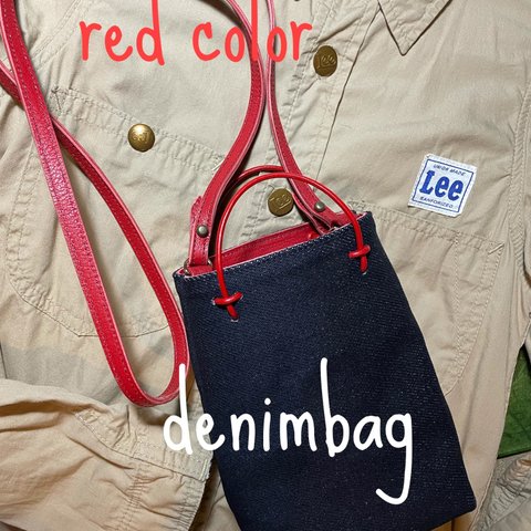 ムックの店のショルダーデニムバック　　RED color