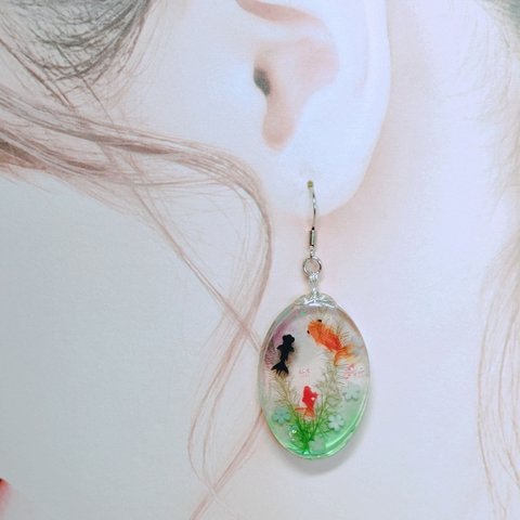 金魚オーバルピアス　(レジン)