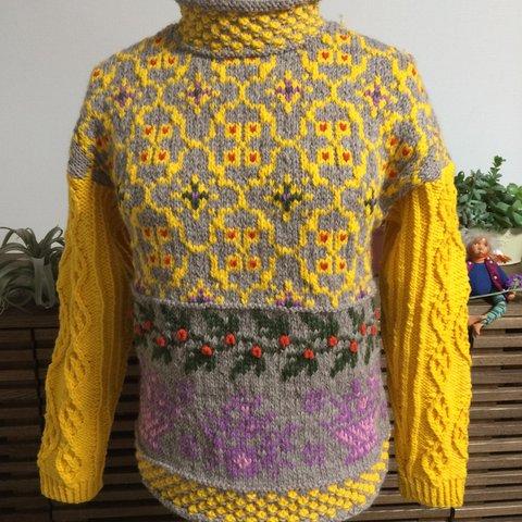 北欧風編み込みセーター