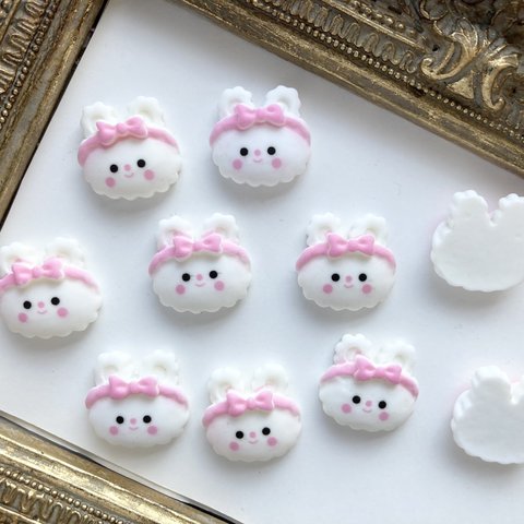 再入荷【4個セット】うさぎちゃんリボン🎀デコパーツ♪キッズハンドメイド♡リボンのセンターや♡小物やアクセサリー作りにも