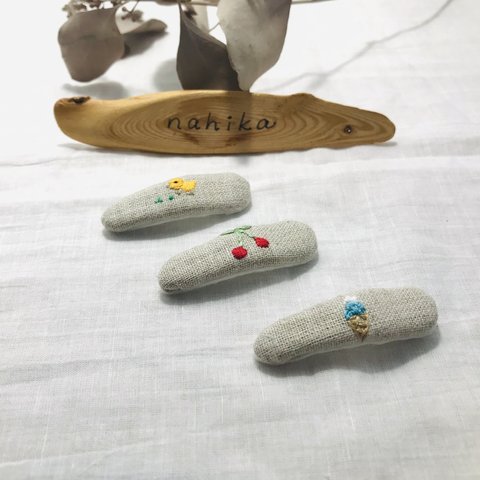 ベビー刺繍ぱっちんどめ(3個セット)