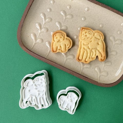 【そっと寄り添う】和風の愛らしさ 柴犬の親子 クッキー型セット(スタンプ付き)