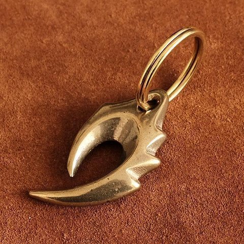 二重リング付き 真鍮製 カニ爪 キーホルダー : ツメ 釣り針 キーリング パーツ ネックレス ブラス ゴールド ペンダント トッ