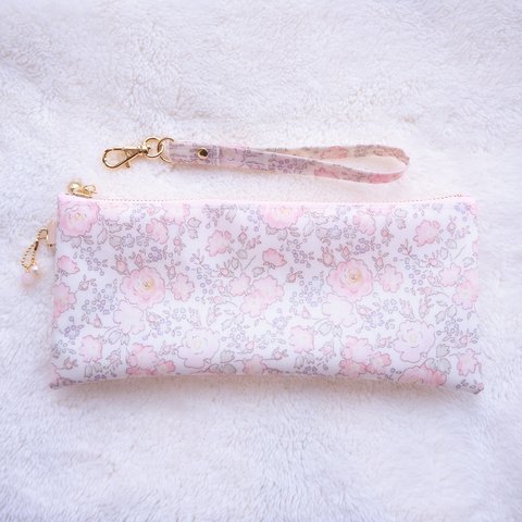 Ｓさまお取り置きのお品物◇◆Special Set★One side all skeleton pouch　LIBERTY　Felicite　J17D　ベビーピンク　スケルトンペンケース&ストラップ