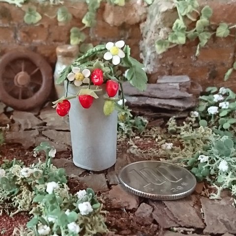 ミニチュアの花「苺のフラワーポット」