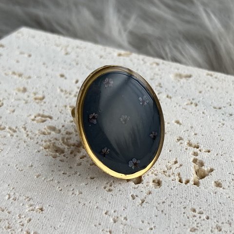  "fabric" big oval ring【gold×charcoal】