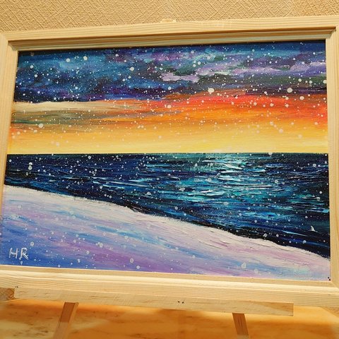 油絵 夕暮れの雪海