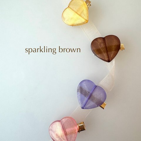 【big  heart clip sparkling brown】ハート ヘアクリップ ヘアアクセサリー アクセサリー ピンク キッズアクセ ビーズ キラキラ 夏