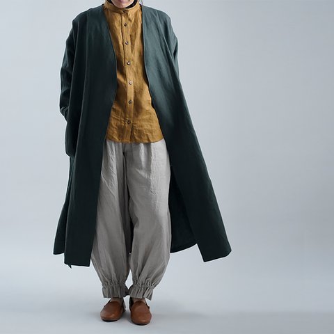 【wafu プレミアム】linen ノーカラーコート / ヴェールフォンセ h022j-vfs2