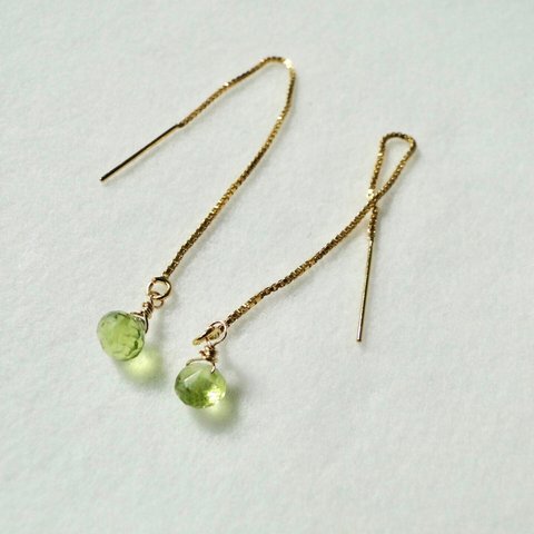 14kgf   ペリドットシンプルロングピアス〜Peridot〜