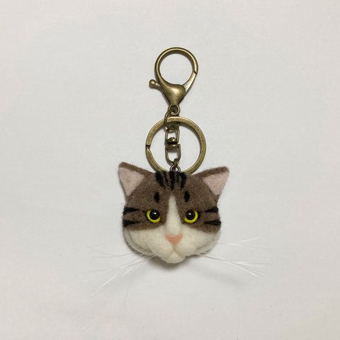 羊毛フェルト 猫キーホルダー キジトラ白