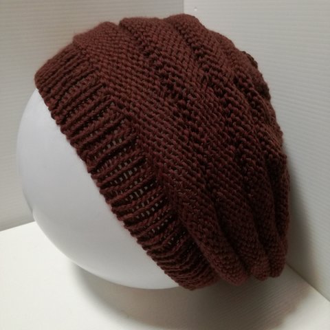 38.(ファインメリノウール　赤茶系)　手編み　毛糸の帽子