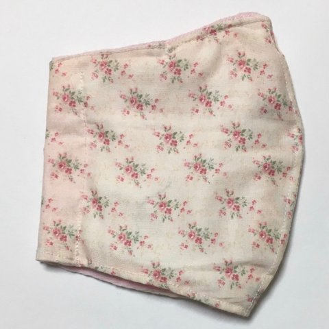 ★新品★ハンドメイド品★大人用立体マスク（やや大きめ普通サイズ)★ノーズワイヤー有★小花柄薄手ツイル生地&桃色ベビー服生地★リバーシブル可能★23