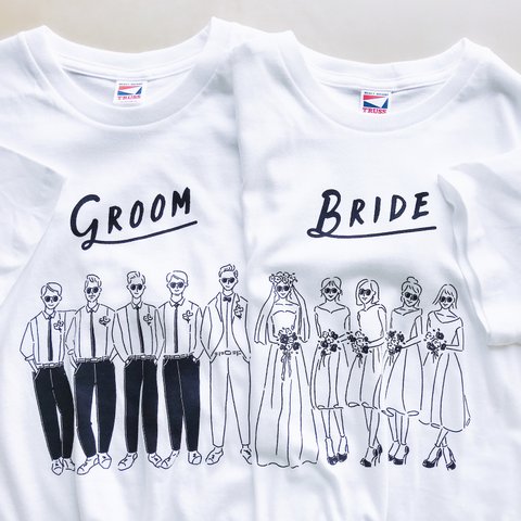 【 ペアＴシャツ 】 GROOM & BRIDE Ｔシャツ ｜ウェディング　披露宴　前撮り