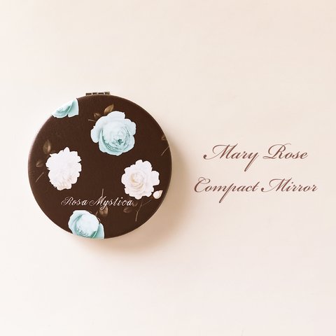 コンパクトミラー Mary Rose ショコラ＆ミントブルー 花 ローズ バラ 手鏡 折り畳み 拡大鏡