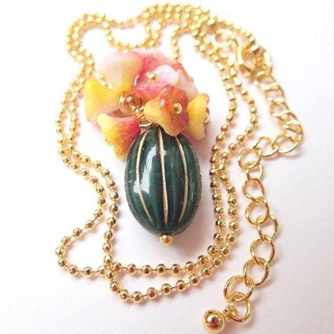 Oval&Flower【Malachite】Necklace