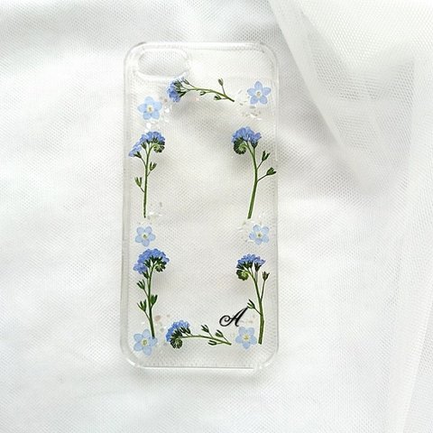 忘れな草フレーム押し花iphoneケース/押し花ケース