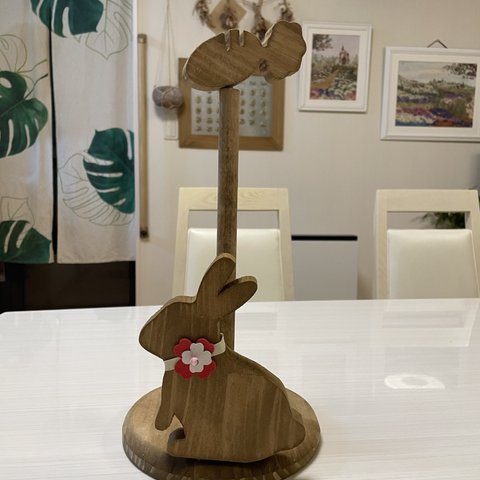 うさぎの可愛い木製キッチンペーパーホルダー