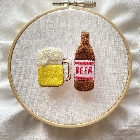 ビール刺繍ブローチセット(赤)