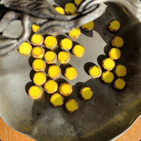 【6コセット】#czech beads#チェコビーズ　lentil10㍉ yellow /picasso
