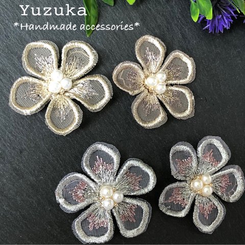 オーガンジーのお花ピアス/イヤリング