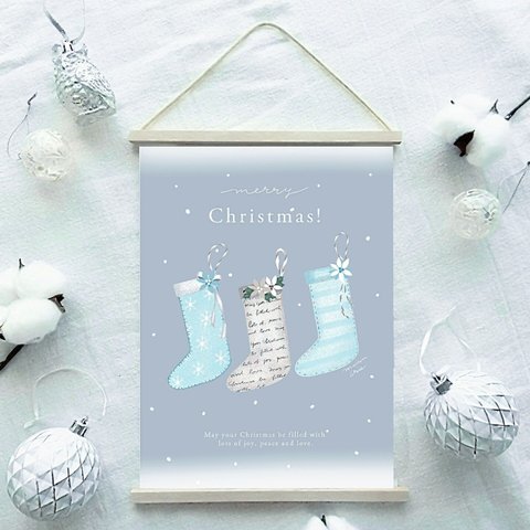 《new》選べる木製バー付き クリスマスポスター/Christmas  boots/２タイプ（A４サイズ）