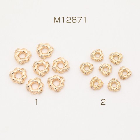 M12871-1 3個 色褪せにくい14KGPゴールドメッキ スペーサーパーツ フラワーリースモチーフ ジルコニア付き 3 x（1ヶ）
