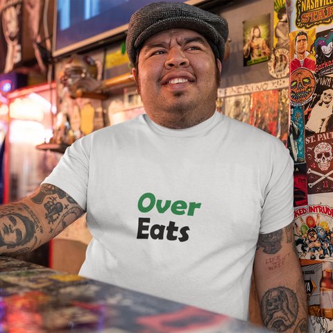 メンズ Tシャツ オーバーイーツ プリントTシャツ パロディ Over Eats ユナイテッドアスレ 5.6オンス