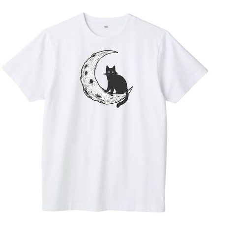 猫＆ムーン柄　tシャツ 綿100％　男女兼用サイズ