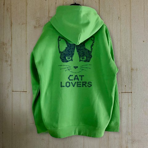 ネコの気持ちが分かるかも？CAT LOVERS / GREEN プルオーバーパーカー