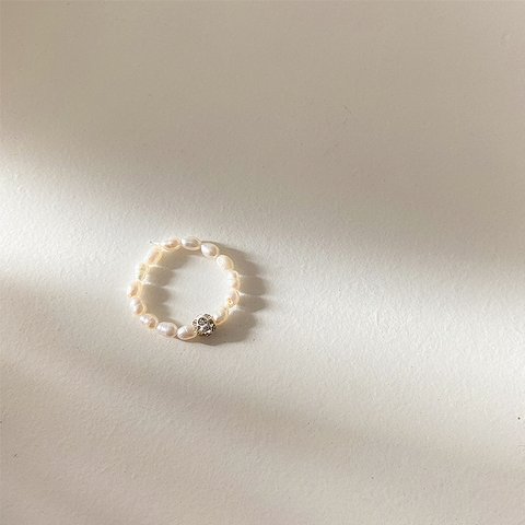 韓国ファッション　淡水パールビーズリング　指輪　アクセサリー　-1185