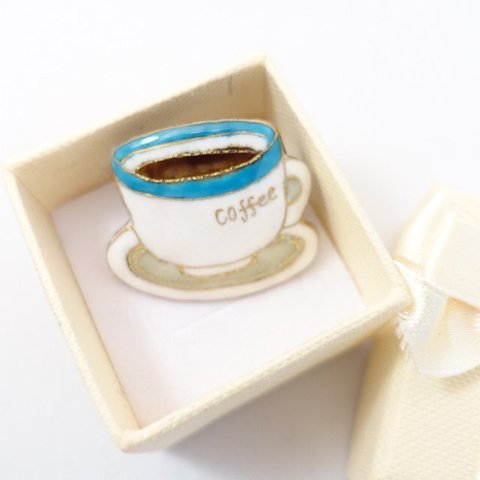 コーヒーカップの七宝焼ピンブローチ（ピンバッジ）【受注制作】