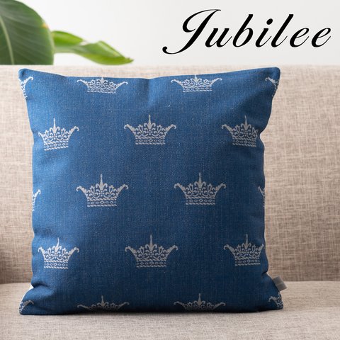 Jubilee リネンクッションカバー 北欧デザイン 45×45cm クラウン ブルー jubileecushionCC015w