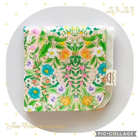 肌触り滑らかなハンカチ＊ユキエモン22Fabric♡フラワーガーデン＊上品キレイ＊生地糸国産　ガーゼハンカチ