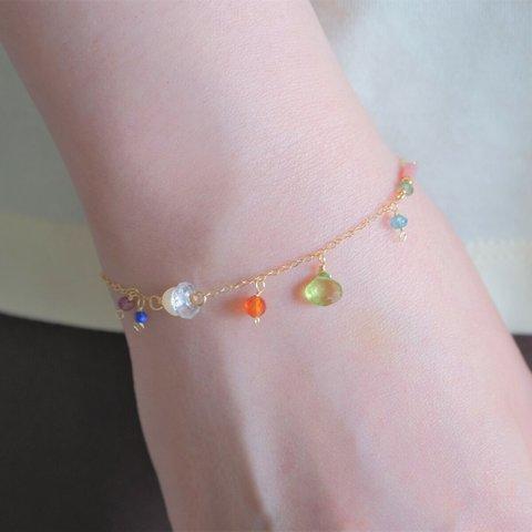 Peridot bracelet：ペリドット×カーネリアン×アパタイト　チェーンブレスレット　天然石