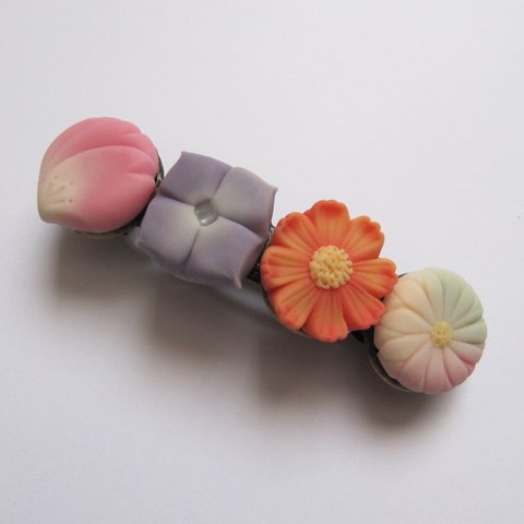 【和菓子風】桜花弁、紫陽花、コスモス、手毬菊バレッタ