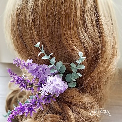 ￥1200セール！　ラベンダー・ユーカリのヘッドドレス　ヘアパーツ　前撮りやサマーパーティに！ 