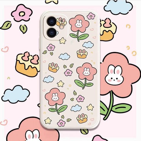 大人可愛い  お花の中のうさぎ  スマホケース    動物  iPhoneケース  フラワー柄