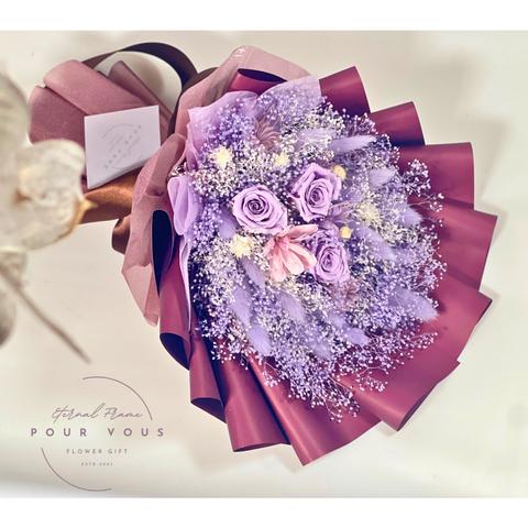 【高貴な気品さを♪】プリザーブドフラワーのブーケ♪ Lサイズ　ご長寿・古希・喜寿のお祝い♪自分へのプレゼント♪　紫　花束