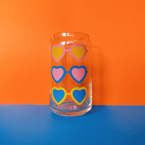 色が選べる【缶グラス】ハートサングラス（今だけガラスストロー付き！）