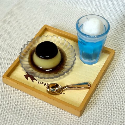 青色クリームソーダとプリンセット🍮