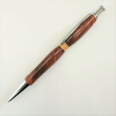 カリンの無垢材削り出しノック式ボールペン　天然木　銘木 木軸ボールペン　シンプル