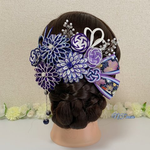 結婚式成人式卒業式水引髪飾り・13点セット・紫紺