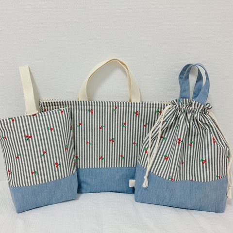 【SALE！！】☆３点セット☆  入園入学セット《Stripe and Cherry》