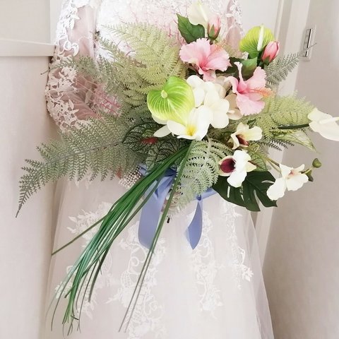 　weddingブーケ🌸　プルメリア　ハイビスカス　珊瑚　アンスリューム　他