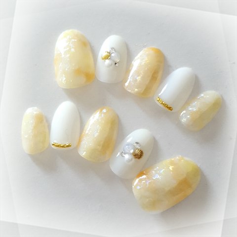 オーロラタイダイネイル Yellow×Shell